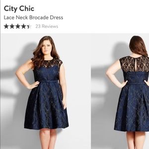 Worn Once| City Chic Lace Neck Brocade Dress|Blue&Black| 16